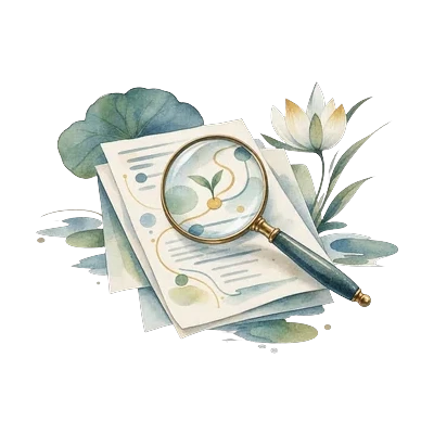 Illustration aquarelle d'une loupe dorée posée sur des feuillets de CV