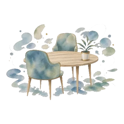 Illustration aquarelle de deux fauteuils autour d'une table